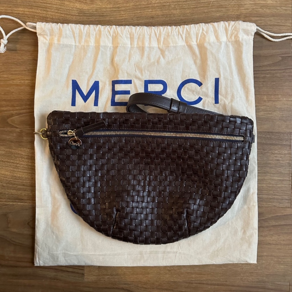 Clare V Woven Leather Crossbody Bag in Dark Brown with Gold Hardware Kalamata - Picture 9 of 16